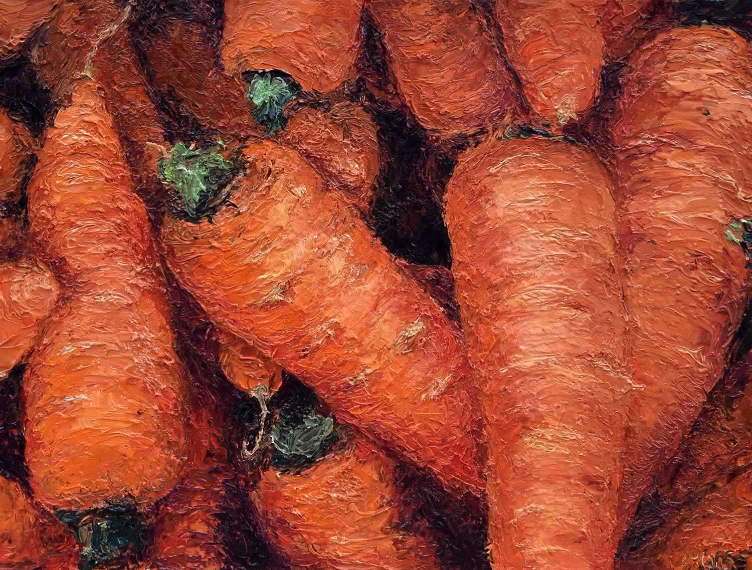 ”Carrots” by Grayden Laing, oil on panel