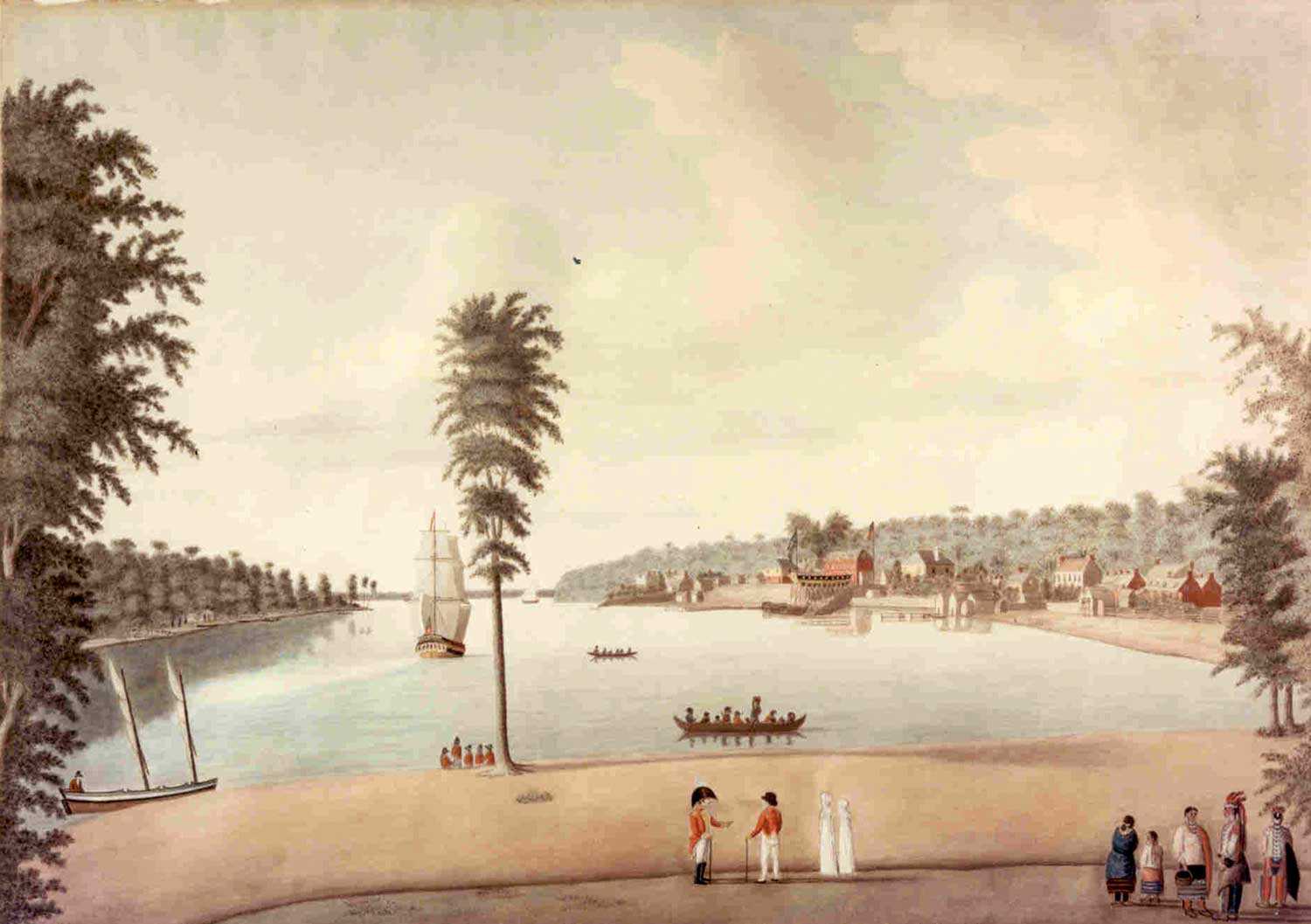 A View of Amherstburg 1813,” by Margaret Reynolds. Courtesy of Parks Canada, Fort Malden National Historic Site.