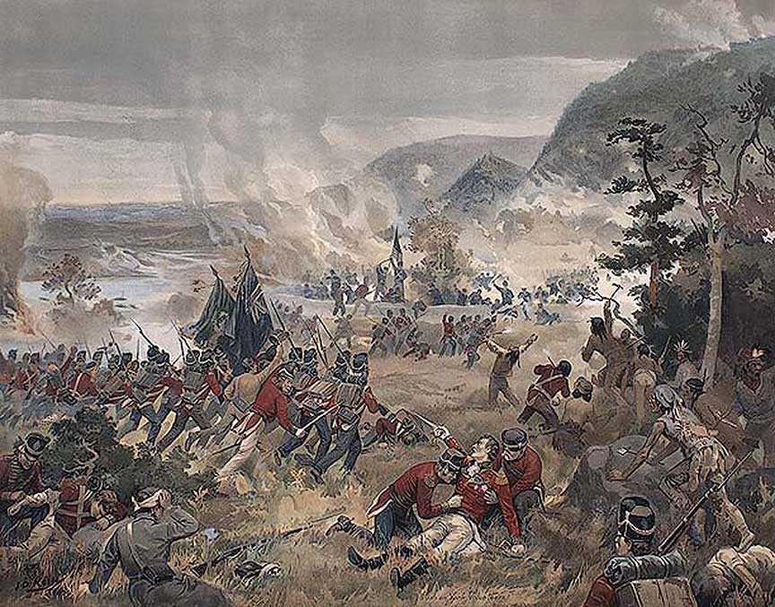 Battle of Queenston Heights, 13 October 1812 (Death of Brock), by John David Kelly, 1896. Library and Archives Canada, 1954-153-1.