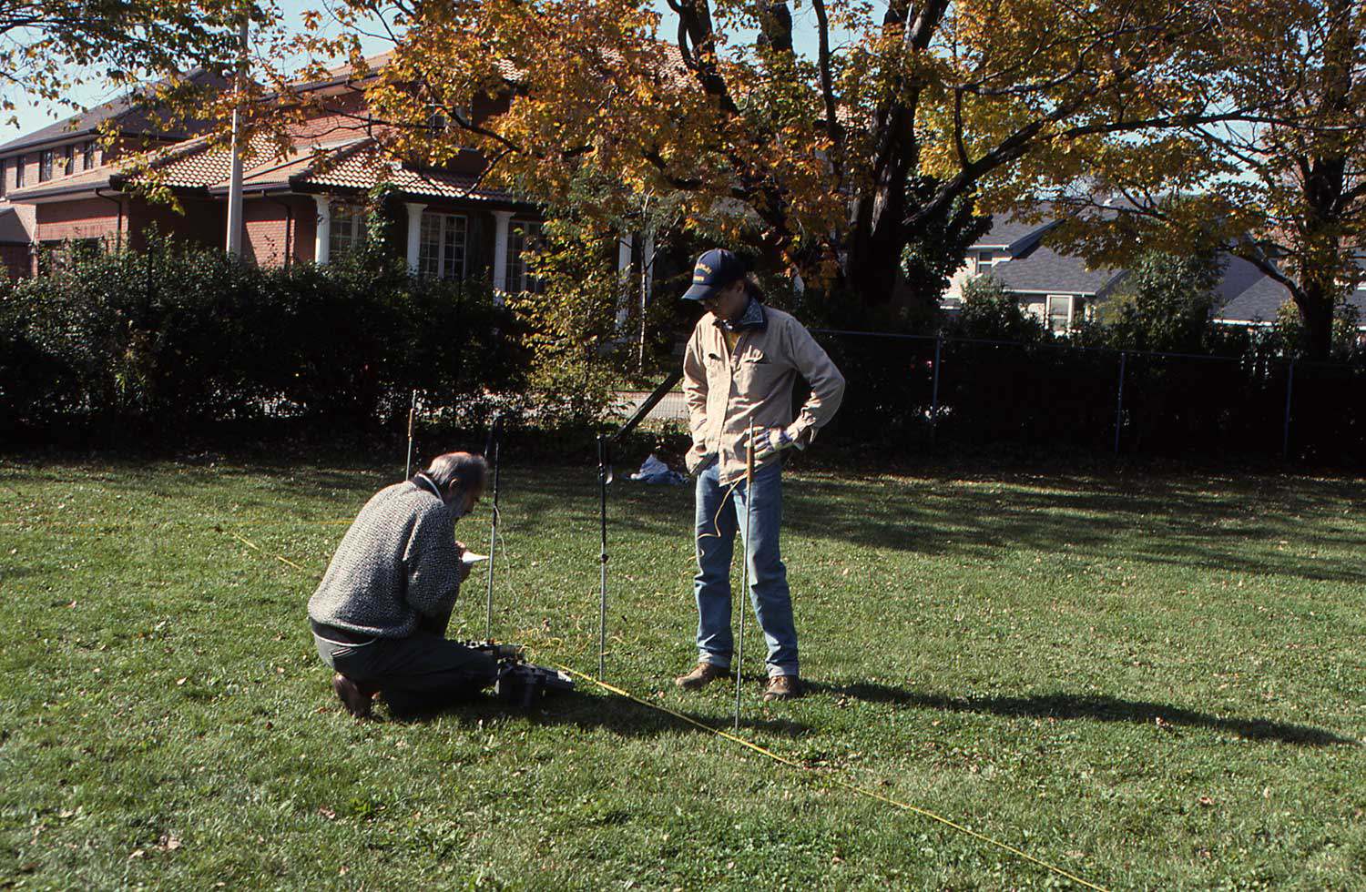 Several geophysical methods were used at the Trust’s Chedoke Estate in Hamilton, including resistivity (shown in photo), magnetometer and electromagnetic survey.
