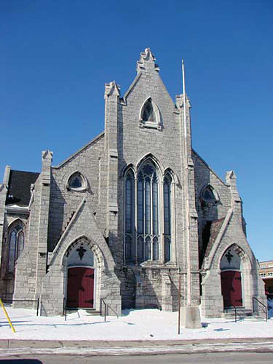 Originally a Congregationalist church built in 1864-65, the large interior spaces of this building make it an ideal location for the Wellington Street Theatre in Kingston
