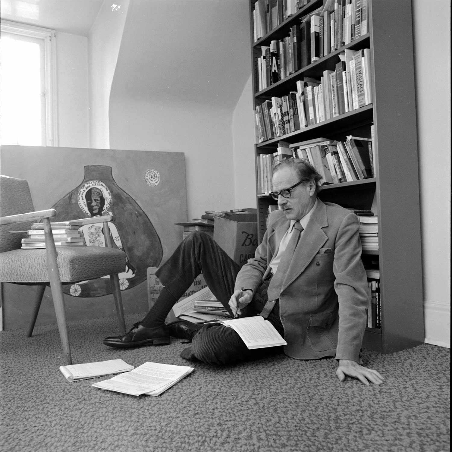 McLuhan on office floor.