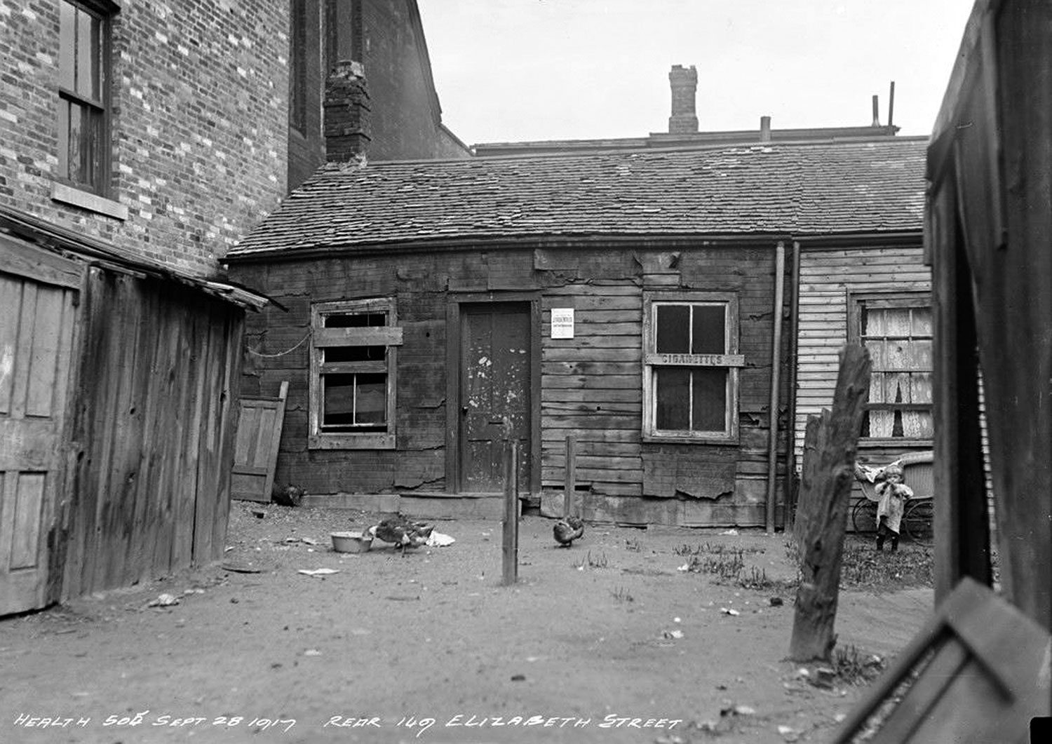 Condemned house, 149 Elizabeth Street, Toronto (rear view), September 28, 1917. City of Toronto Archives (Fonds 200, Series 372, Subseries 32, Item 505).