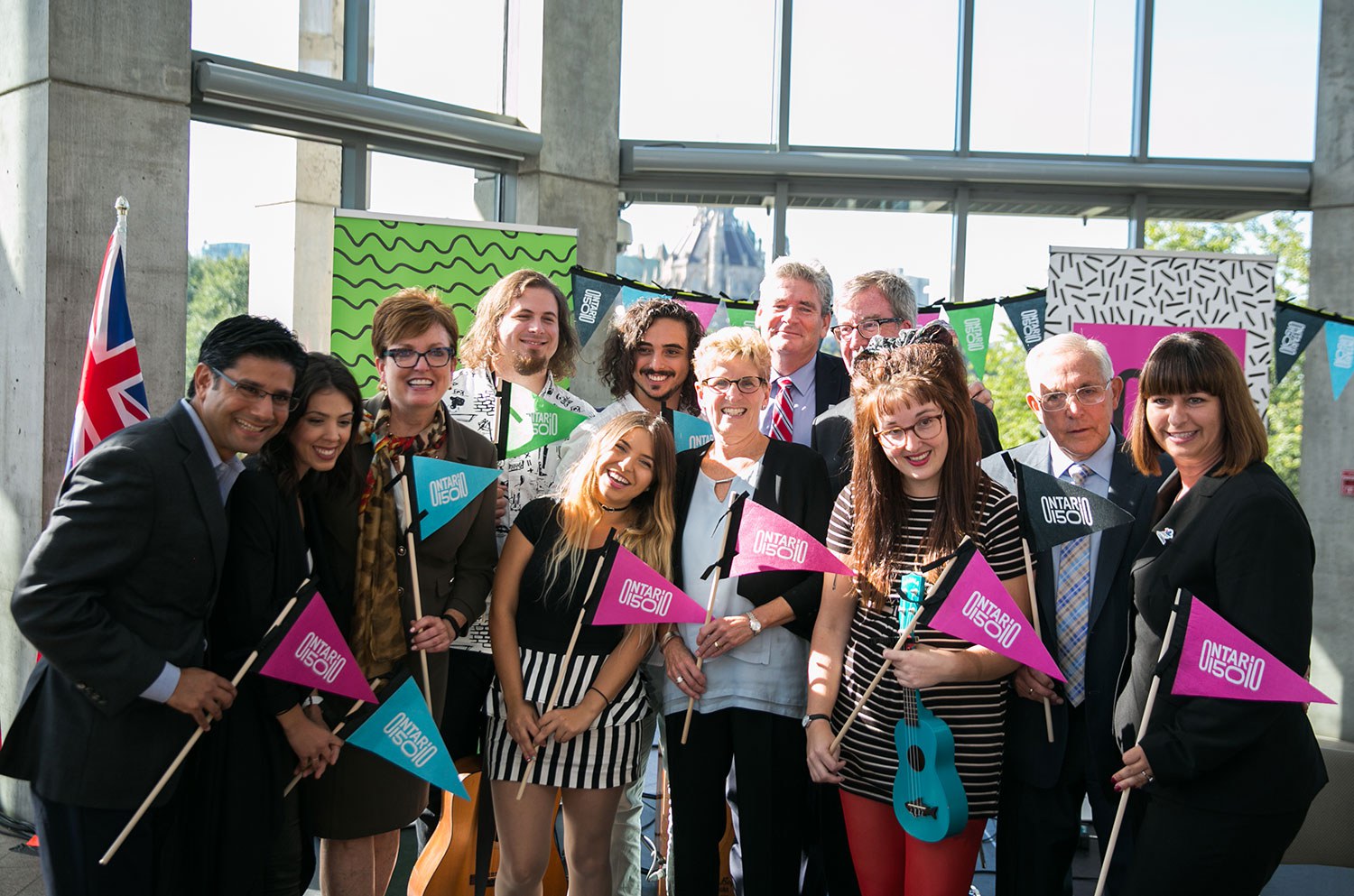 Premier Kathleen Wynne, Minister Eleanor McMahon, Mayor Jim Watson and Ottawa MPPs joining Ginger Ale & The Monowhales at the Ontario150 launch party