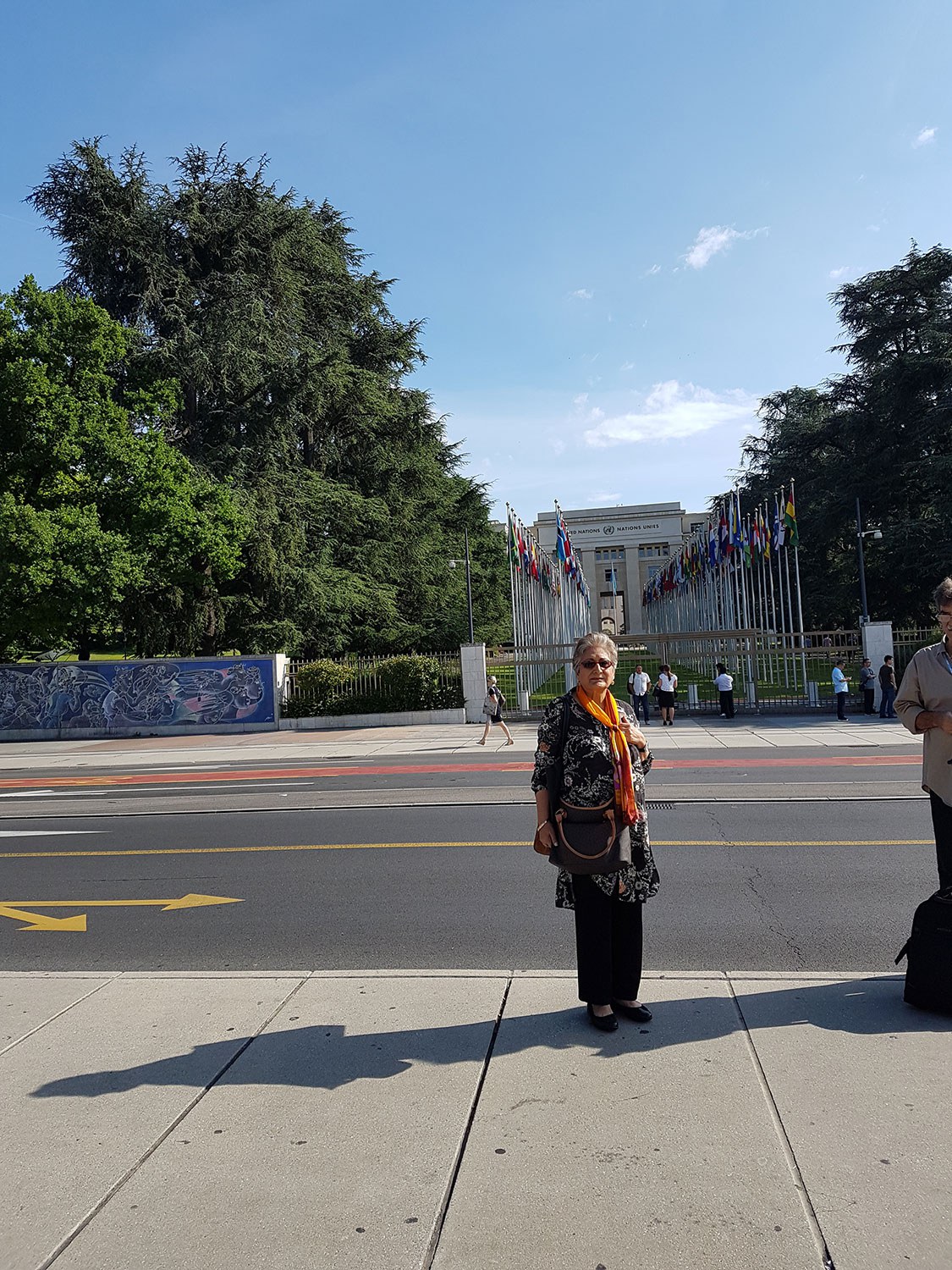 Raheel Raza outside of the United Nations Office in Geneva