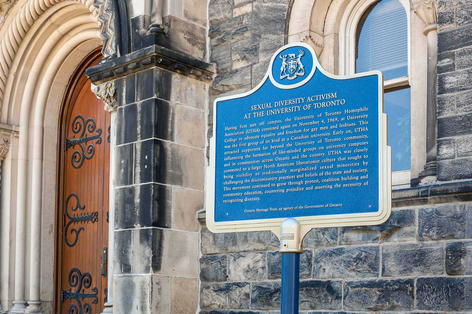 Provincial plaque commemorating Sexual Diversity Activism at the University of Toronto
