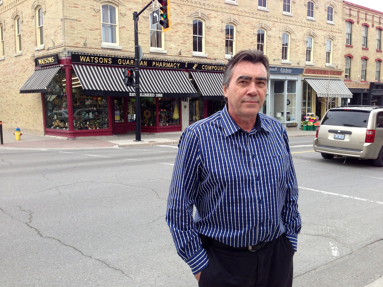 Dave Watson, a fourth-generation pharmacist, stands in front of his Port Hope pharmacy. (Photo: Stephen Ashton)