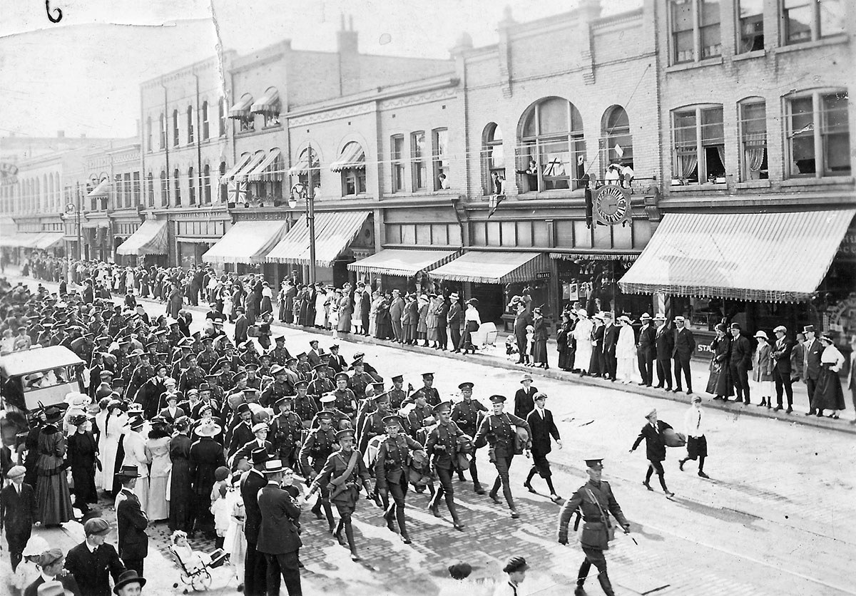 The people of St. Thomas gather to bid farewell to a group of volunteers bound for the Western Front