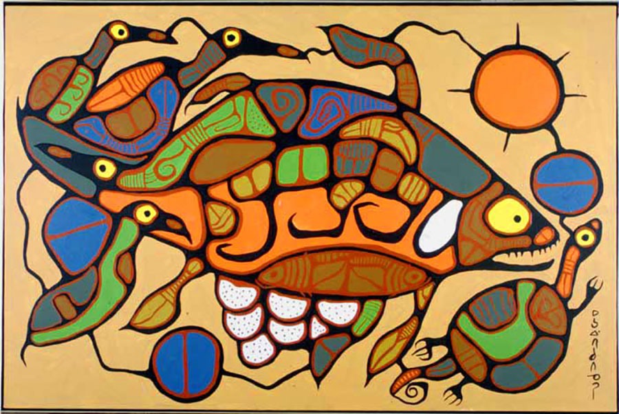 Life Regenerating, 1977, by Norval Morrisseau. Acrylic on canvas, 99.1 x 149.9 cm. Government of Ontario Art Collection, Archives of Ontario, 623855.